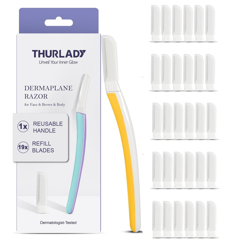 THURLADY Dermaplane Razor for Women Face, 1 Reusable Handle + 31 Microblades