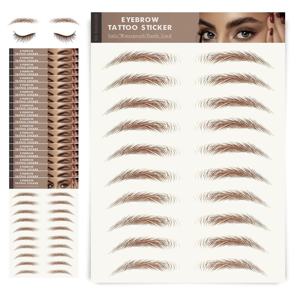20 Sheets Eyebrow Tattoo Waterproof Eyebrow Sticker, 4D Hair Like Natural Fake Tattoo Eyebrows Peel Off Instant Transfers Brows Shaper Eyebrow Makeup Sticker for Women Girls,Natural Brown