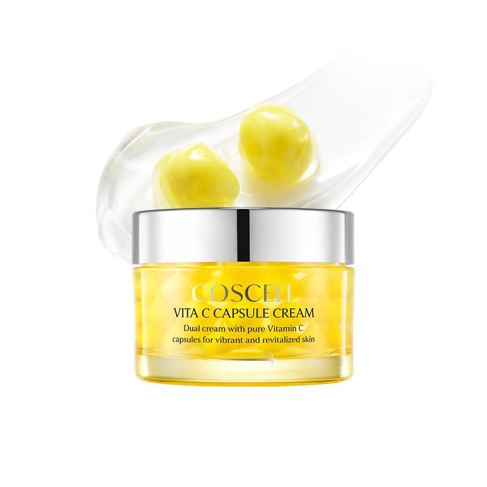 COSCELL Vita C Capsule Cream, Vitamin C Moisturizer With Brightening Capsules, Lightweight Gel Face Cream For Radiant Skin, 50ml / 1.69 Fl Oz