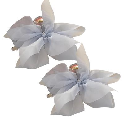 2 Pcs Chiffon Bow Hair Claw Clips Large Bowknot Hair Claws Non Slip Tulle Hair Clamps Strong Hold Hair Jaw Grips Decorative Hair Clasps Accessories for Women Ladies Grey