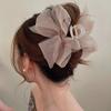 2 Pcs Chiffon Bow Hair Claw Clips Large Bowknot Hair Claws Non Slip Tulle Hair Clamps Strong Hold Hair Jaw Grips Decorative Hair Clasps Accessories for Women Ladies Grey view 2