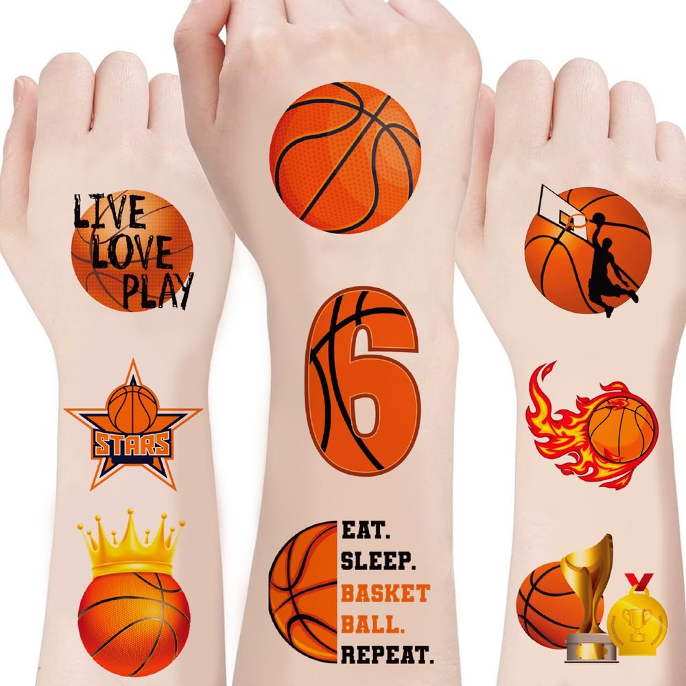 100Pcs Basketball Party Decorations Birthday Party Favors Supplies Accessories Gift Idea Basketball Stickers Suitable For All Of Ages Adult Youth Kids Basketball Temporary Tattoos