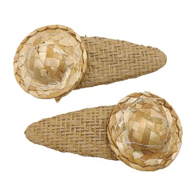 Set of 2 Straw Hat Hair Clips, Country Style Summer Snap Hair Barrettes
