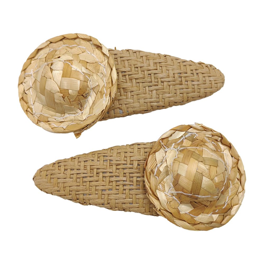 Set of 2 Straw Hat Hair Clips, Country Style Summer Snap Hair Barrettes