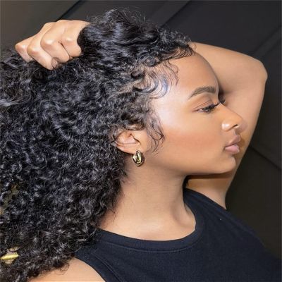 12 Inch Afro Kinky Curly Bob Wig Human Hair 200 Density Kinkycurly Wig Human Hair 13x4 Hd Deep Wave Curly Bob Lace Front Wigs Human Hair Pre Plucked Glueless Short Curly Frontal Wigs For Black Women