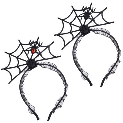 2pcs Halloween Spider Headbands, Spider Web Hair Hoop Festival Headdress Halloween Party Headpiece Masquerade cosplay Costume Accessories for Adults Womens Children