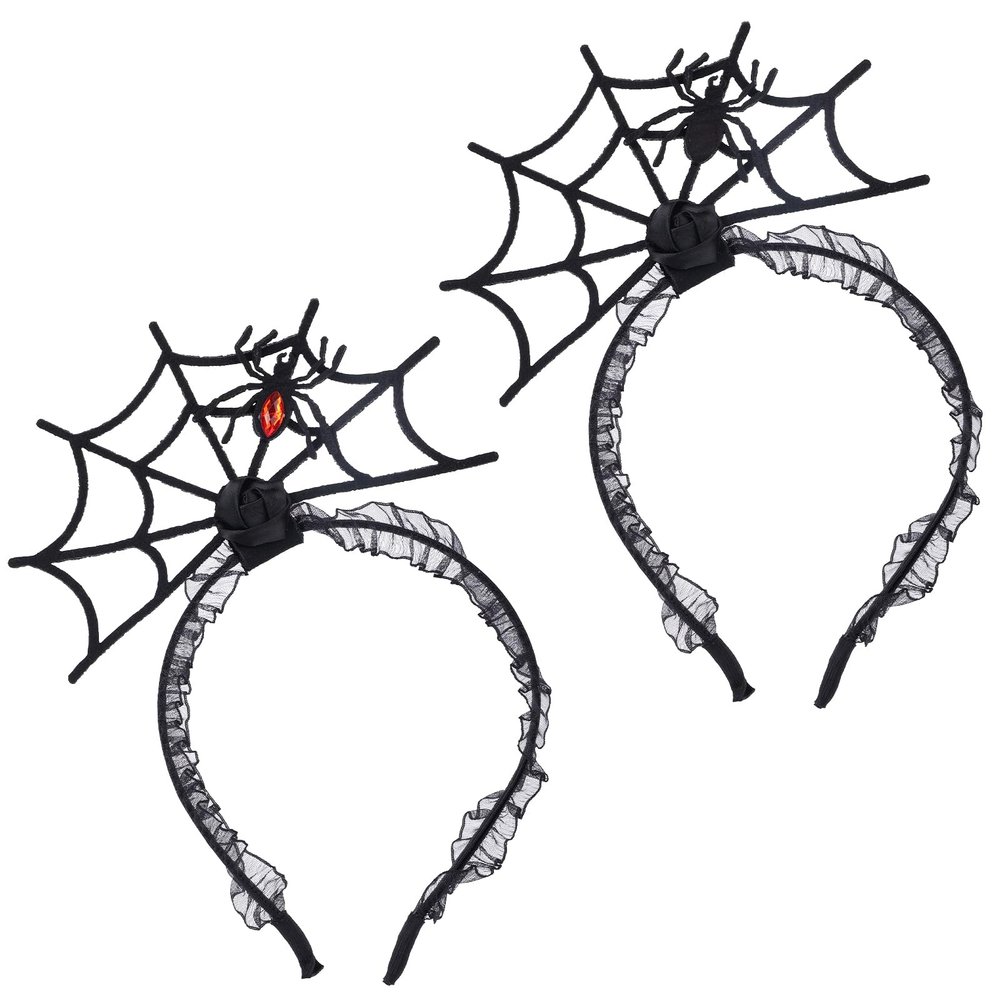 2pcs Halloween Spider Headbands, Spider Web Hair Hoop Festival Headdress Halloween Party Headpiece Masquerade cosplay Costume Accessories for Adults Womens Children