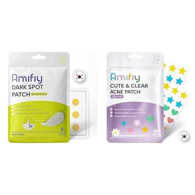 Bundle of Amifiy Microcrystal Dark Spot Patches & Cute Hydrocolloid Pimple Patches, (9 + 40 Count) Korean Skincare for Post-Blemish and Surface Acne