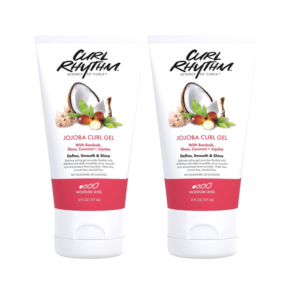 Curl Rhythm Jojoba Curl Gel - Defining Hair Gel for Bouncy, Nourished Waves - Curly Hair Styling Gel with Shea and Coconut - Sulfate Free - 2 pc