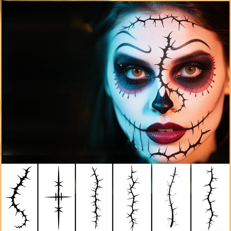 (10pcs) Halloween Temporary Tattoo Stickers for Scars & Face  Waterproof Fake Wound & Scar Tattoos, Realistic One-Time Use Makeup Stickers for Costume & Cosplay (STYLE 3)