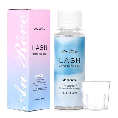 AuReve Eyelash Cleanser Concentrate 100ml Lash Shampoo Concentrate Lash Cleanser Oil-Free Eyelash Extension Shampoo with Salon Home Care -Makes 20 Bottles 60ml Foaming Cleaner, Unscented