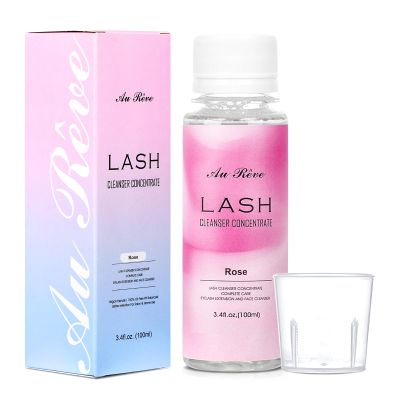 AuReve Eyelash Cleanser Concentrate 100ml Lash Shampoo Concentrate Lash Cleanser Oil-Free Eyelash Extension Shampoo with Salon Home Care -Makes 20 Bottles 60ml Foaming Cleaner, Rose