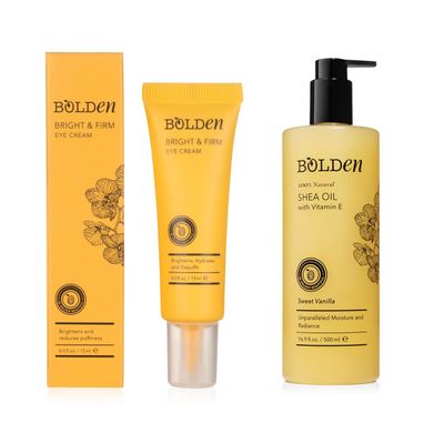 BOLDEN Shea Oil with Vitamin E 16.9 fl oz & Bright & Firm Eye Cream 0.5 fl oz Bunlde | Natural Moisturizer for Skin & Hair + Eye Cream for Dark Circles and Puffiness