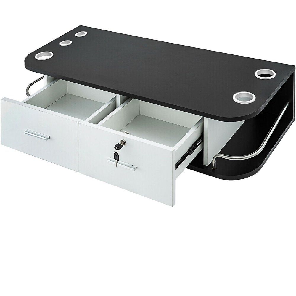 ACE4U White Wall Mount Styling Station Classic Locking 2 Drawers Storage Beauty Salon Container 5 Hair Dryer Holes Locking Cabin(B)