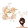 CABODYALS 1Pc Brides Wedding Head Barrette Gold Floral Pearl Hair Accessories Decorative Petal Shape Silhouette Flower Elegant Alloy Hair Piece for Women Evening Dress Rave Bridals Party Accessory view 1