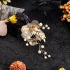 CABODYALS 1Pc Brides Wedding Head Barrette Gold Floral Pearl Hair Accessories Decorative Petal Shape Silhouette Flower Elegant Alloy Hair Piece for Women Evening Dress Rave Bridals Party Accessory view 3