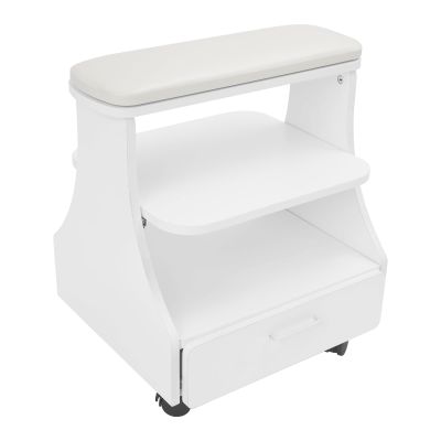 Foot Rest Pedicure Trolley w/ 4 Wheels w/Brakes, Portable Foot Bath Spa Cart w/Practical Drawer, Pedicure Foot Bath Stand,Pedicure Foot Rest for Beauty Salons Hair Salons Bathrooms (Wide White)
