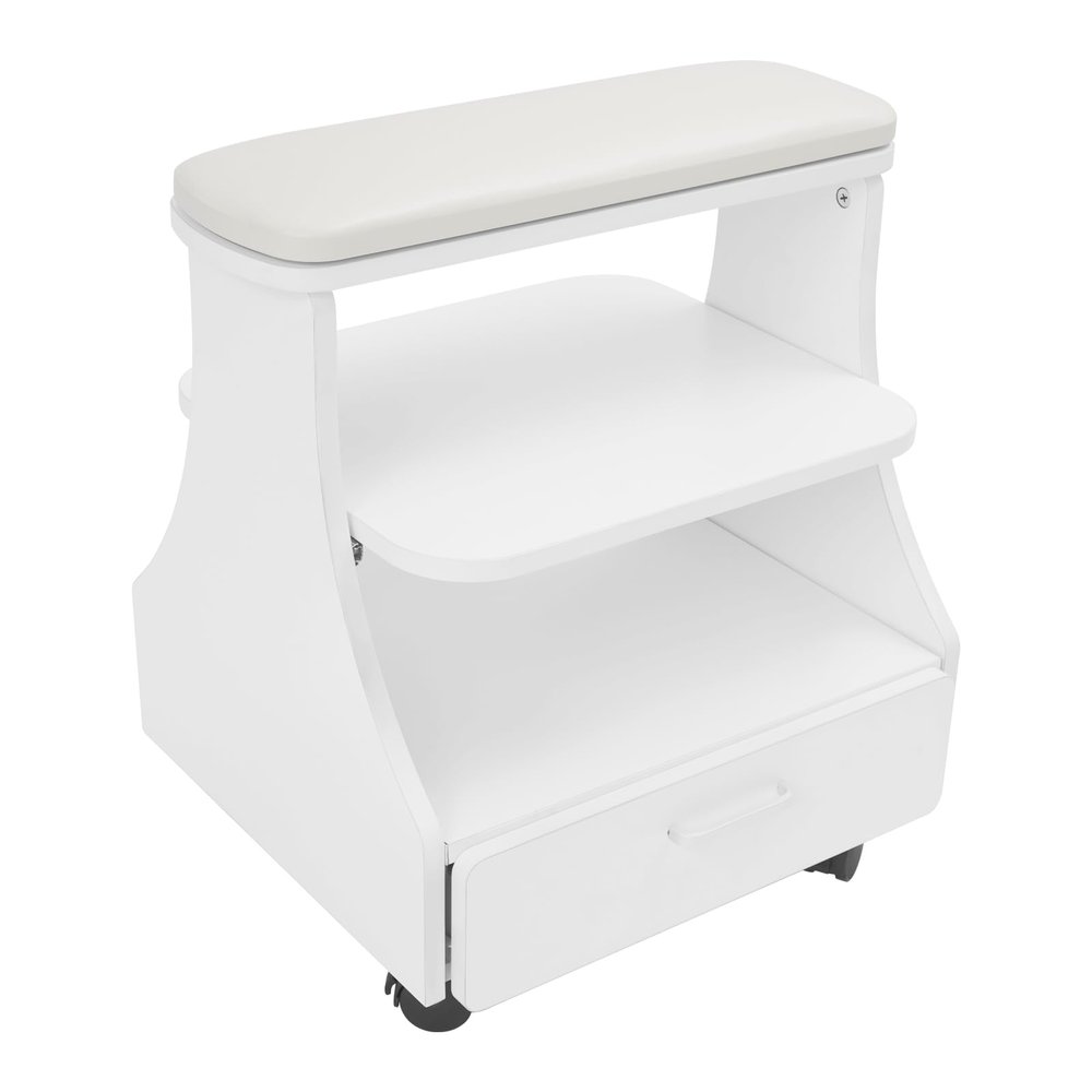 Foot Rest Pedicure Trolley w/ 4 Wheels w/Brakes, Portable Foot Bath Spa Cart w/Practical Drawer, Pedicure Foot Bath Stand,Pedicure Foot Rest for Beauty Salons Hair Salons Bathrooms (Wide White)