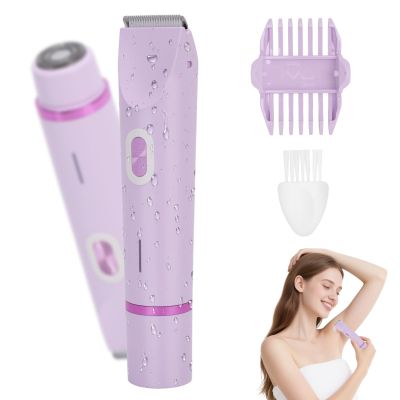 Bikini Trimmer for Women, 2 in 1 Dual Head Electric Shaver for Women, Ipx7 Bikini Trimmer for Womens Pubic Hair, Cordless for Womens Private Area, Wet and Dry (Purple)