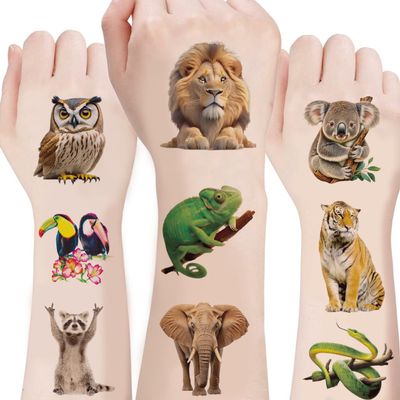 100PCS Realistic Wildlife Jungle Animal Temporary Tattoos Sticker Reptile Birthday Party Decorations Supplies Favors Gifts Boys Girls Zoo Cute Fake Tattoo School Reward Themed