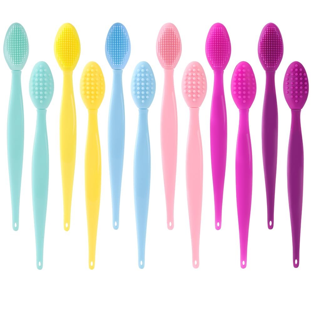 Yoizyfree Lip Scrub Brush - 12 Pcs Lip Scrubber Dual-ended Lip Exfoliator Brush,2-in-1 Silicone Lip Brushes Lip Mask Applicator Lip Scrub Tool