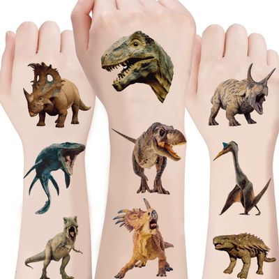 100pcs Cartoon 3D Dinosaur Temporary Tattoos for Birthday Party Supplies, Decorations, and Favors Super Cute Gifts for Kids, Boys Girls, Classroom Prizes, and Themed