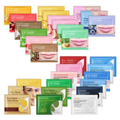 QSLYUYUAN 15 Pairs Under Eye Patches and 15 Pcs Lip Patches,Hydrating Under Eye Masks and Lip Masks,Moisturizing Eyepatches and Lipmasks,Travel Eyemasks for Dark Circles,Skin Care Gift Set for Women