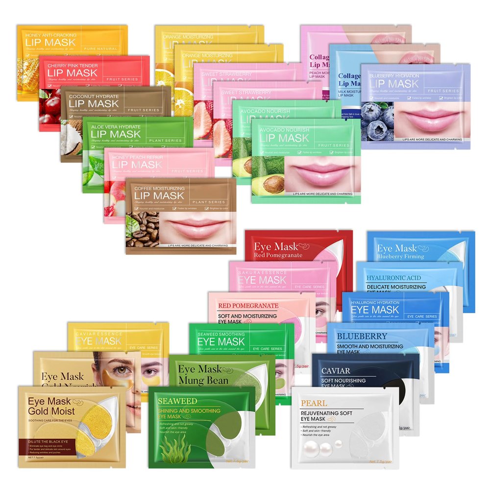 QSLYUYUAN 15 Pairs Under Eye Patches and 15 Pcs Lip Patches,Hydrating Under Eye Masks and Lip Masks,Moisturizing Eyepatches and Lipmasks,Travel Eyemasks for Dark Circles,Skin Care Gift Set for Women