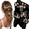 4Pcs Vintage Bridal Hair Pins Set - Gold & Silver Crystal Pearl Hair Clips, Floral Leaf Headpiece for Wedding, Bridesmaids, Women, Girls (1 Comb + 3 Pins) (golden) view 1