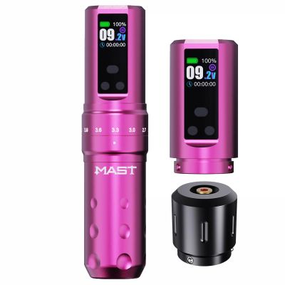 Mast Fold2 Pro Tattoo Gun Cordless Tattoo Pen Machine 2 Replaceble Batteries 2,000mAh Power Supply Mcore Rotary Motor Real Strokes Length Pink Color