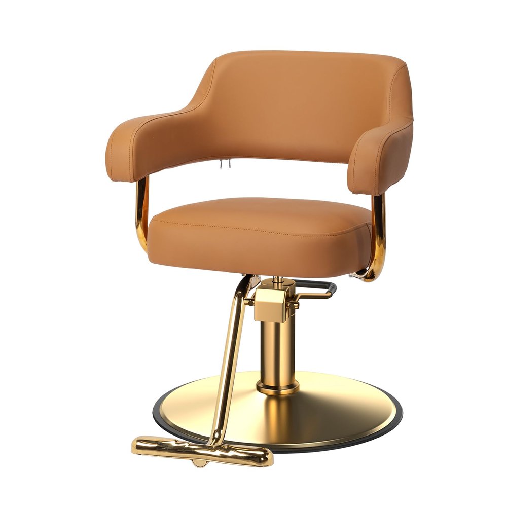 OmySalon Barber Chairs for Barbershop Brown and Gold Styling Chair, Salon Chair for Hair Stylist Heavy Duty Hydraulic Pump, 360Swivel with Footrest, Hairdressing Home Beauty Spa Braiding Equipment