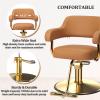 OmySalon Barber Chairs for Barbershop Brown and Gold Styling Chair, Salon Chair for Hair Stylist Heavy Duty Hydraulic Pump, 360Swivel with Footrest, Hairdressing Home Beauty Spa Braiding Equipment view 4
