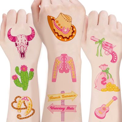 100pcs Cowgirl Temporary Tattoos Birthday Party Decorations, Giddy Up Cowgirl Accessory, Rodeo Western Theme Favor Cartoon Cute Sticker for Kids girl Home Activity
