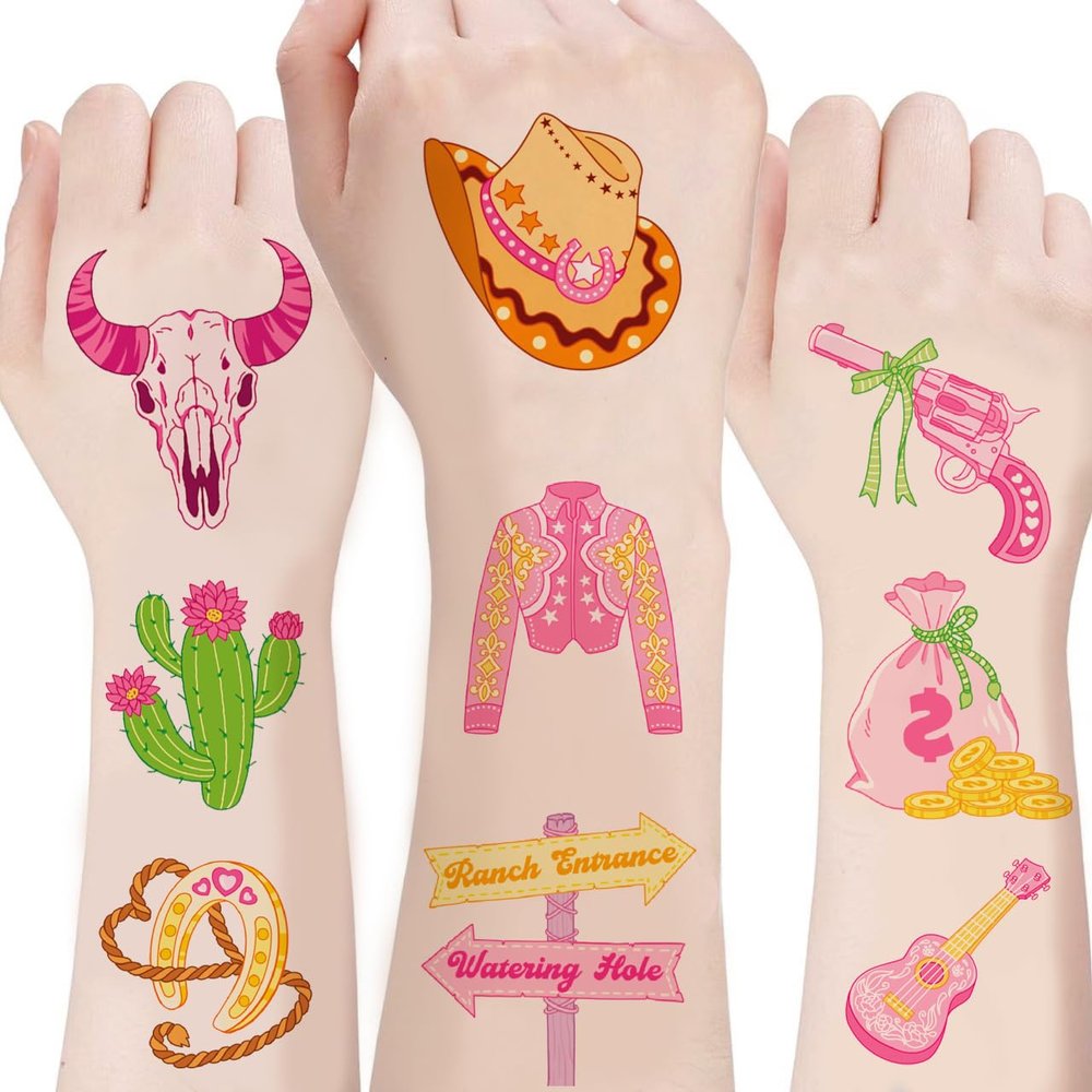 100pcs Cowgirl Temporary Tattoos Birthday Party Decorations, Giddy Up Cowgirl Accessory, Rodeo Western Theme Favor Cartoon Cute Sticker for Kids girl Home Activity