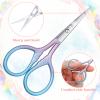 2 Pcs 3.54 Inch Small Eyebrow Scissors Eye Brow Scissors for Women Mini Cosmetic Scissor fit Facial Facial Hair Eyebrows Beard Ear Nose Moustache Sewing Blue Pink Gradient Stainless Steel view 4