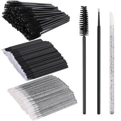 200 PCS Eyelash Extension Supplies Kit include a disposable micro swab brush, eyebrow comb, lip balm brush, mascara brush, makeup brush, for eyelash extension surgery, and lip makeup (Black)