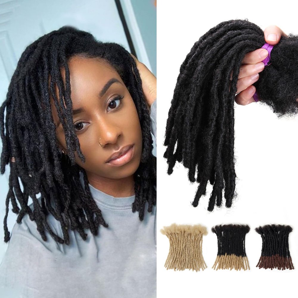 Beauday 12 inch 40 Stands Interlocking Loc Extensions Human Hair, 0.6cm Width 100% Human Hair Dreadlock Extensions, Soft Human Hair Dreads Extensions, Natural Black (12 inch 40 Strands, 1B 0.6cm)