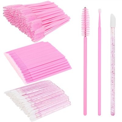 200 PCS Eyelash Extension Supplies Kit include a disposable micro swab brush, eyebrow comb, lip balm brush, mascara brush, makeup brush, for eyelash extension surgery, and lip makeup (Pink Sets)