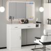 4ever2buy Salon Stations for Hair Stylist, Wall Mount Barber Station with Barber Cabinet, Hair Station Equipment Hair Dryer Holder, Drawers, Mirror not Included, White view 1