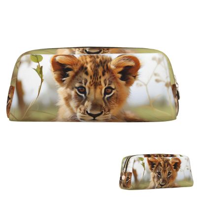 FZQVSLCM Pencil Case Leather Pen Bags Travel Makeup Bag Cute little animal lion Toiletry Bag Portable Cosmetic Bags Coin Purse