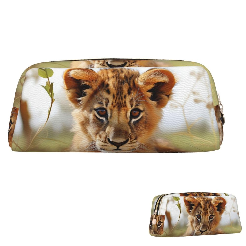 FZQVSLCM Pencil Case Leather Pen Bags Travel Makeup Bag Cute little animal lion Toiletry Bag Portable Cosmetic Bags Coin Purse