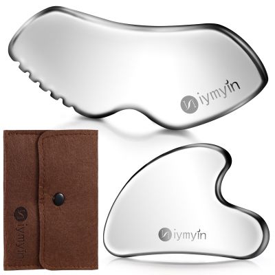 2 Pcs Stainless Steel Gua Sha Facial Tools Set, Face and Body Skin Massage, Facial Scraping Tools for Jaw Lift Massager, Puffiness Reduction, Lymphatic Drainage & Skin Tightening, New Year Gift