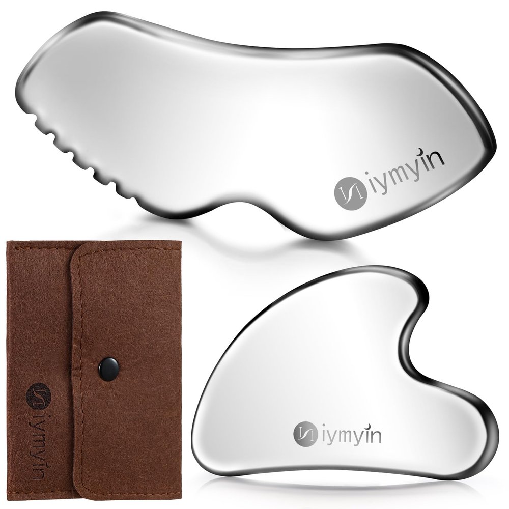 2 Pcs Stainless Steel Gua Sha Facial Tools Set, Face and Body Skin Massage, Facial Scraping Tools for Jaw Lift Massager, Puffiness Reduction, Lymphatic Drainage & Skin Tightening, New Year Gift
