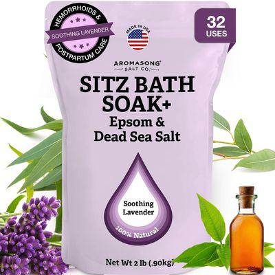Aromasong Sitz Bath Soak 2lb Sitz Bath Salt for Hemorrhoid & Postpartum Care Dead Sea & Epsom Salt Soak with Lavender, Chamomile & Tea Tree Natural Sitz Bath Salts Made in USA