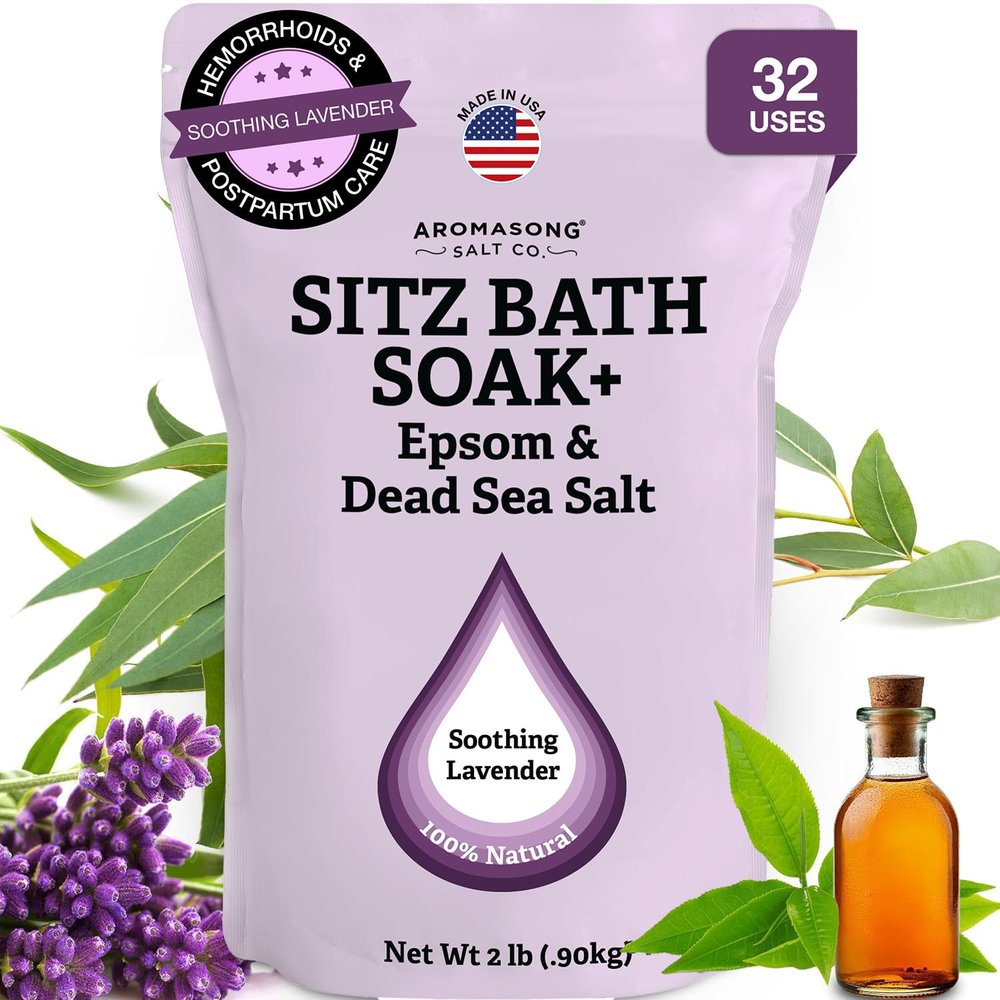 Aromasong Sitz Bath Soak 2lb  Sitz Bath Salt for Hemorrhoid & Postpartum Care  Dead Sea & Epsom Salt Soak with Lavender, Chamomile & Tea Tree  Natural Sitz Bath Salts  Made in USA