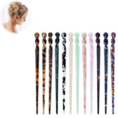 10pcs Vintage Acetate Hair Sticks - Leopard & Tortoise Shell Hair Pins, Retro Hair Chopsticks for Women, Elegant Hair Accessories for Daily Use & Parties