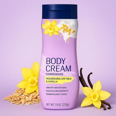 Body Hair Removal Cream for Women, Oat Milk & Vanilla Scent, Sensitive Skin Formula, Smooth Hair-Free Skin, Moisturizing Body Cream, 7.9 oz Tube