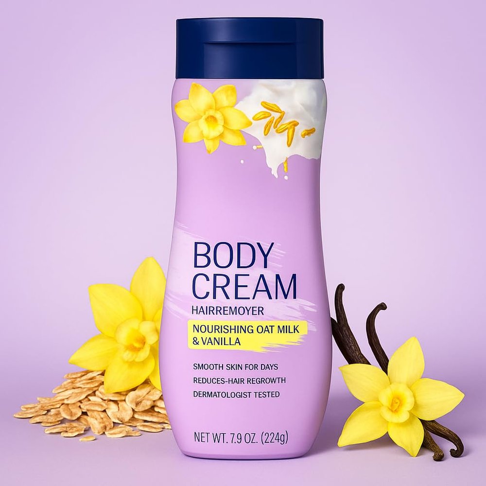 Body Hair Removal Cream for Women, Oat Milk & Vanilla Scent, Sensitive Skin Formula, Smooth Hair-Free Skin, Moisturizing Body Cream, 7.9 oz Tube
