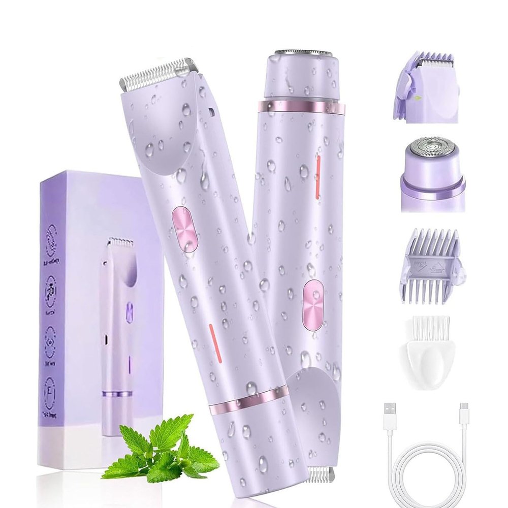 Gravik Tools Bikini Trimmer, 2025 Upgrade Comfort 2 in 1 Electric Lady Shaver, Portable Hair Trimmer Women Dual Head Shavers, IPX7 Waterproof Wet and Dry (Purple)