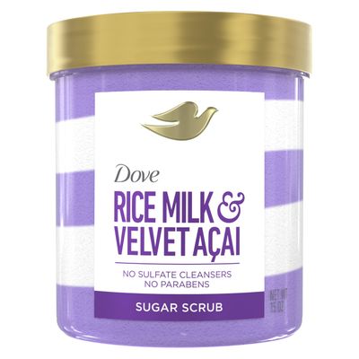 Dove Sugar Body Scrub Velvet Acai & Rice Milk For Exfoliated & 15 OZ